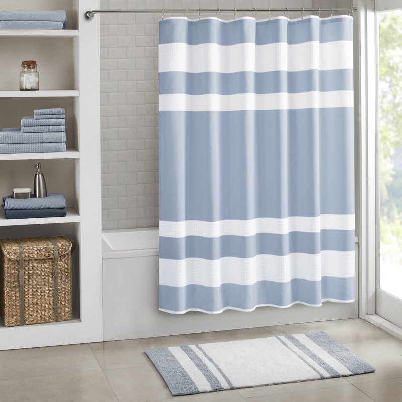 Rideau de douche gaufré de type spa avec traitement 3M, Bleu clair, H 78 po x l 72 po