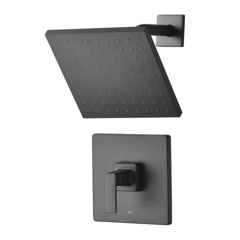 Rift Collection Shower Trim Only: 7" Square Rain Shower Head, Handle Set, & Rough-in Valve Included - Matte Black