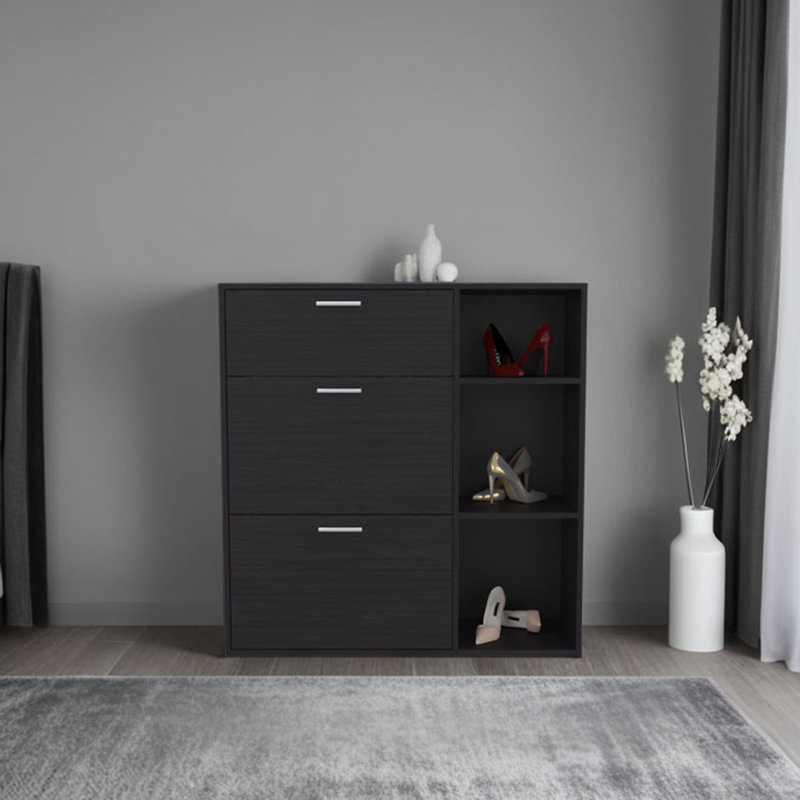Range-chaussures Showie à 3 portes avec tablettes intérieures et tablettes latérales, armoire de rangement à un tiroir pour chaussures et accessoires