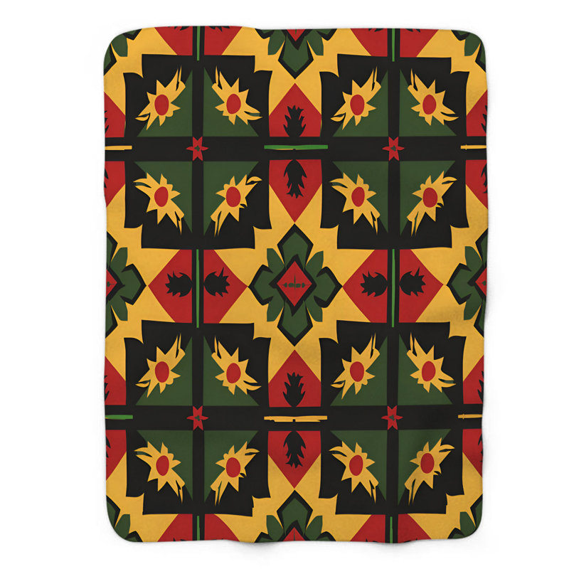 Afrocentric Textile Art - Couverture sherpa de qualité supérieure 1 pièce, Lit simple