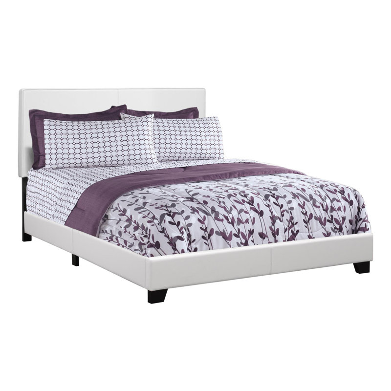 Lit, grand lit, tapissier, aspect cuir blanc, transitionnel, Queen