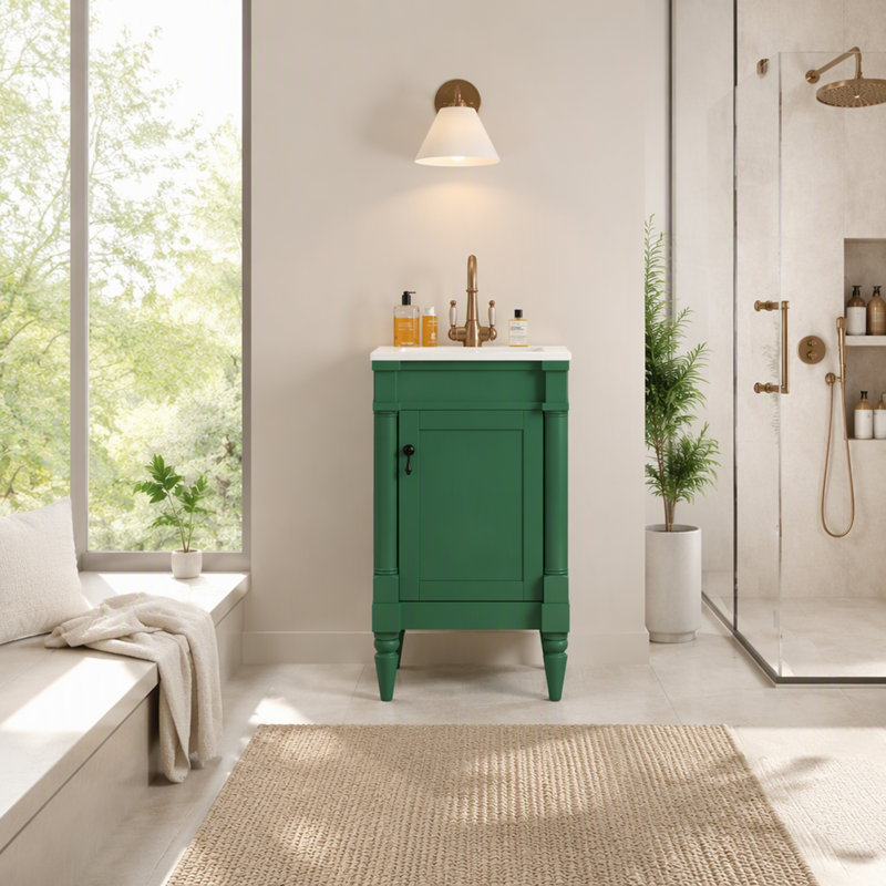 Meuble-lavabo moderne autoportant de 45,7 cm avec lavabo, armoire de rangement avec porte, meuble-lavabo simple pour petits espaces, tablette réglable