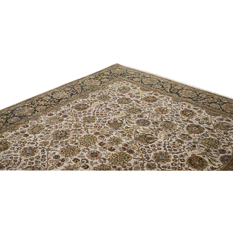 Tapis beige et noir noué à la main de haute qualité