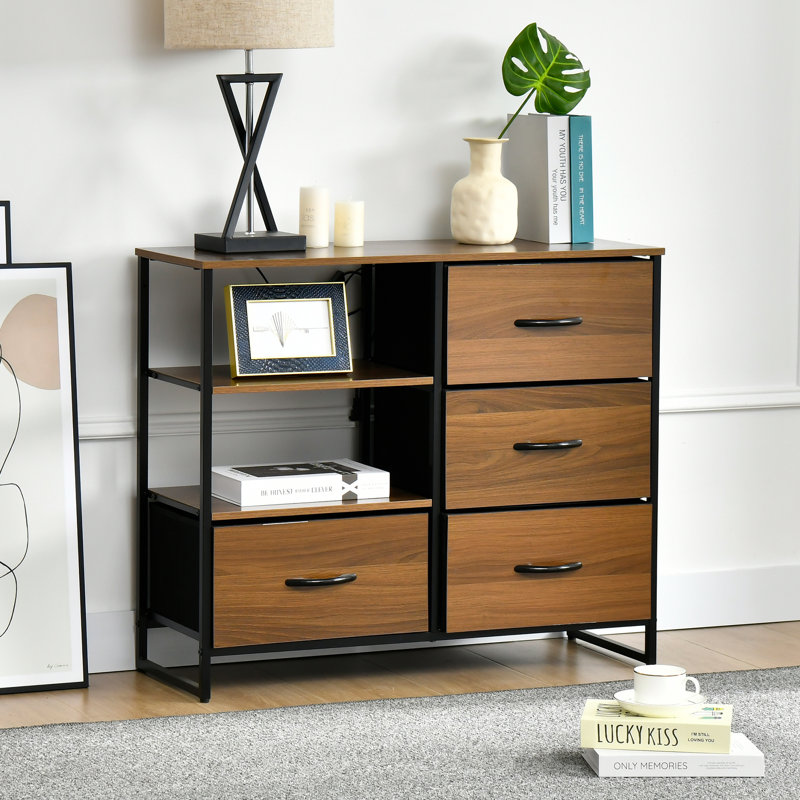 Hanshika Modern Rustic 4-Drawer Compact Combo Dresser with Sturdy Construction, Brown
