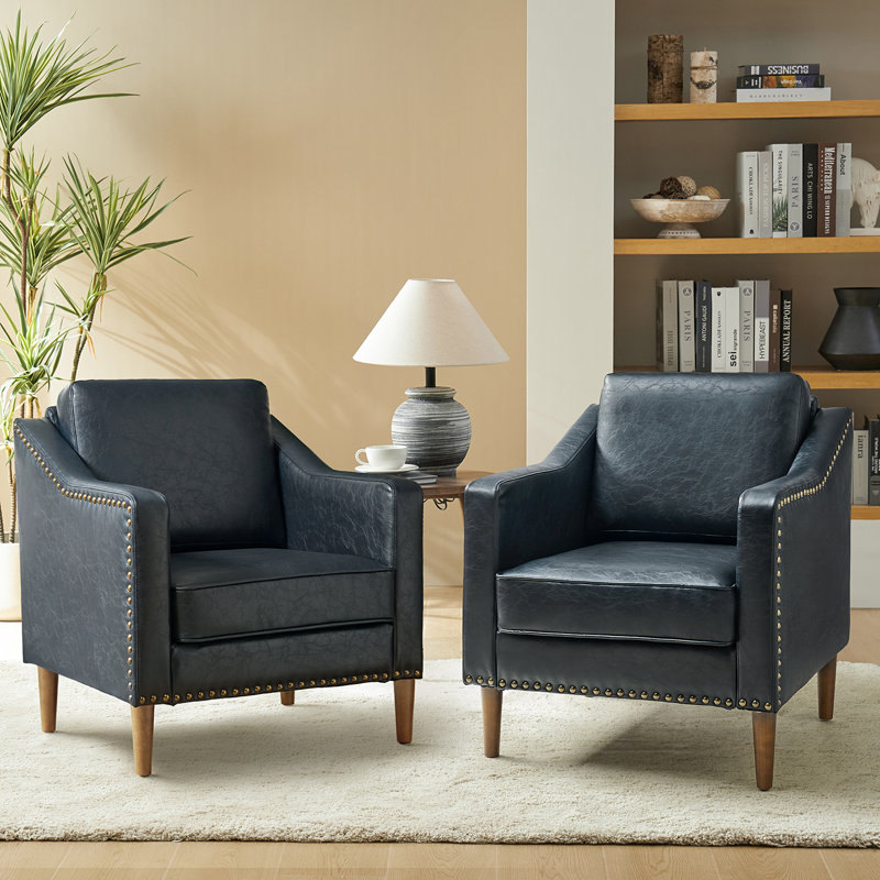 Almetia Vegan Leather Armchair, Navy Faux Leather