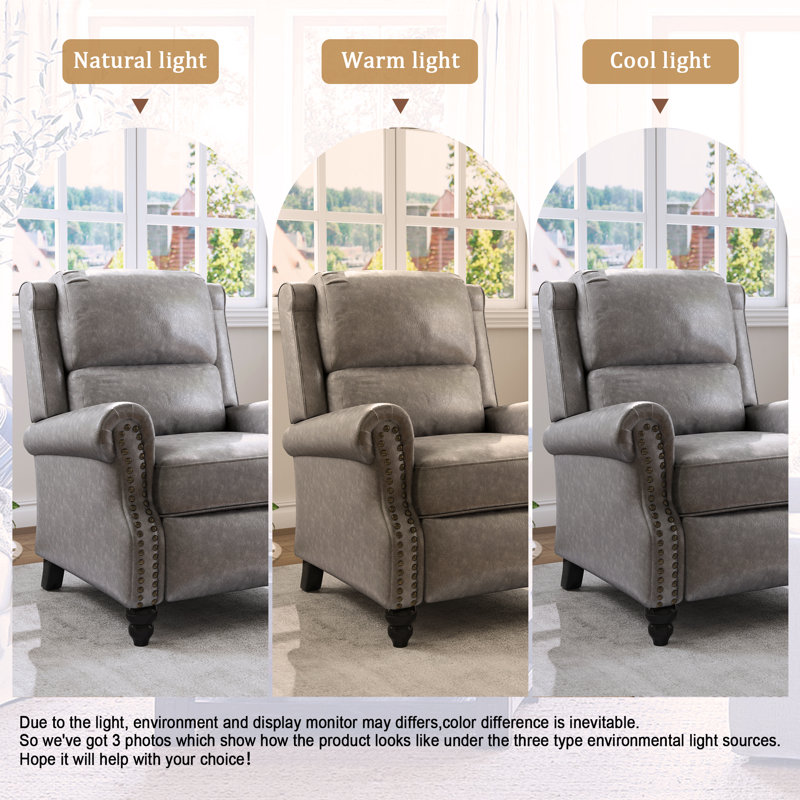 Fauteuil inclinable manuel avec dossier à oreilles Ameiah, Similicuir gris