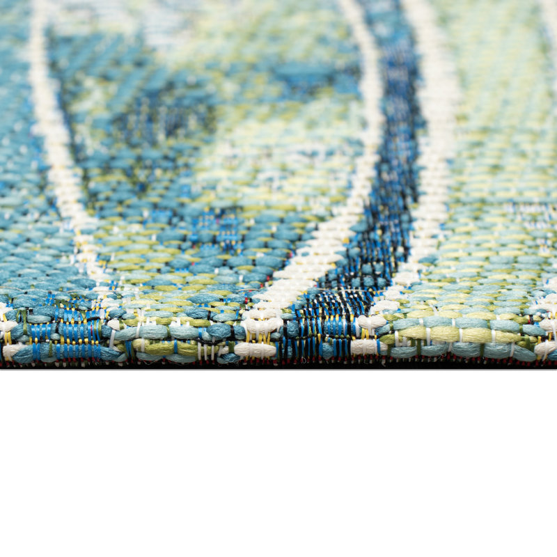 Abstract Synthetic Non-Skid Kitchen Mat, Ocean/Blue/Green, Rectangle 2' x 2'10"
