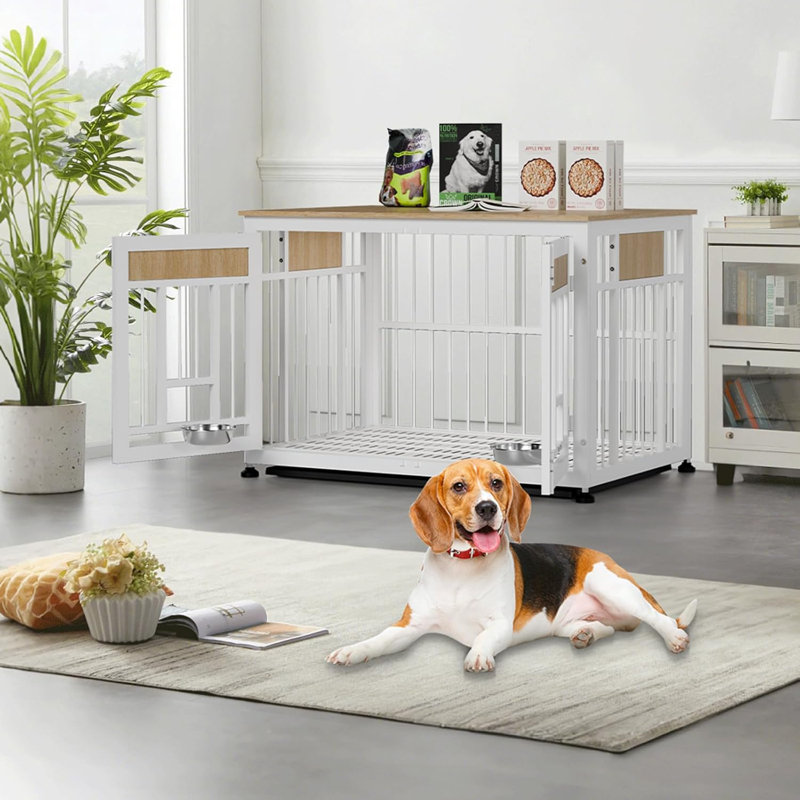 42'' Wood Furniture Style Dog Crate, 29.6" H x 42.9" W x 28.3" D, White