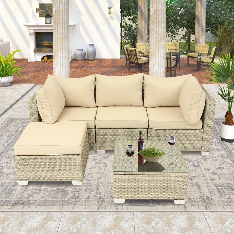 Canapé de patio extérieur en osier 29 po Aceituno, Beige, Blanc