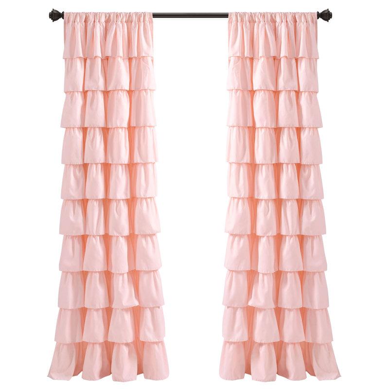Blush Ruffled Light-Filtering Polyester Window Curtain Panel