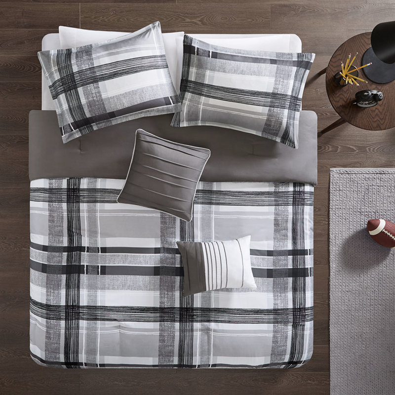 Édredon simple / simple TG - tissu écossais noir et gris avec tissu décoratif