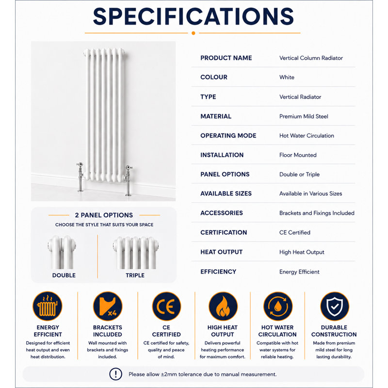 Uxbridge Vertical Traditional Colosseum Radiator, White, 1800mm H x 380mm W x 100mm D