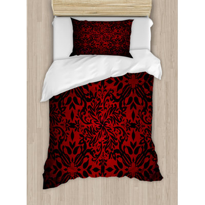 Bettbezug Set, Orient Blumen Blätter, rot schwarz, Vermilion Schwarz