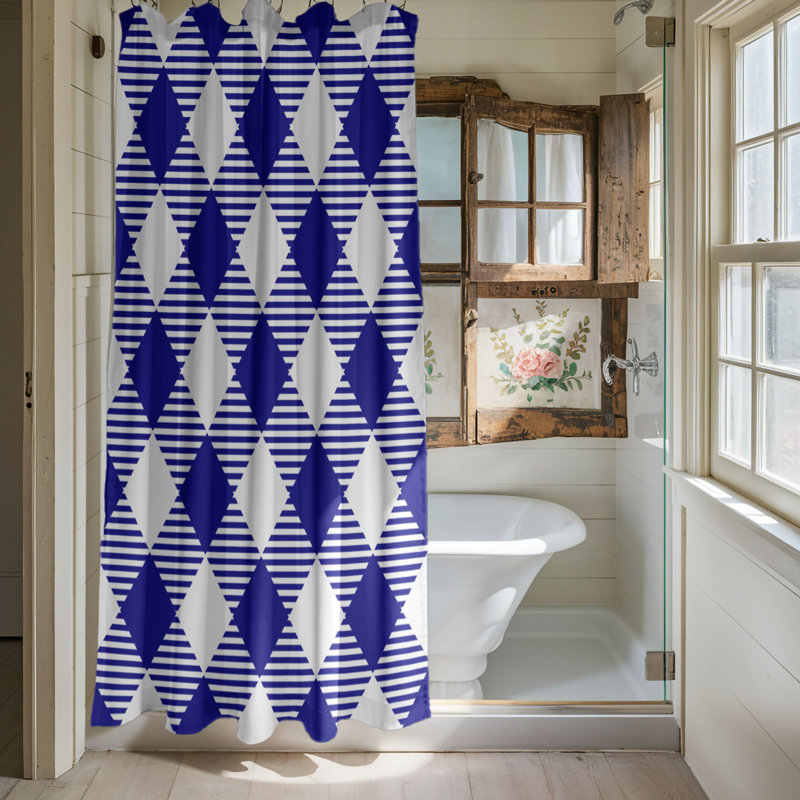 Rideau de douche à rayures bleu marine et blanc de qualité supérieure, H 74 po x l 71 po