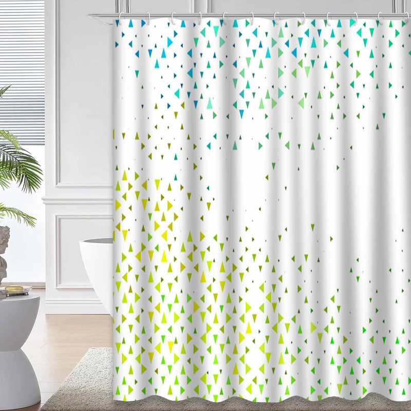 Rideau de douche vert clair à triangles géométriques avec 12 crochets, L 72 po x l 84 po