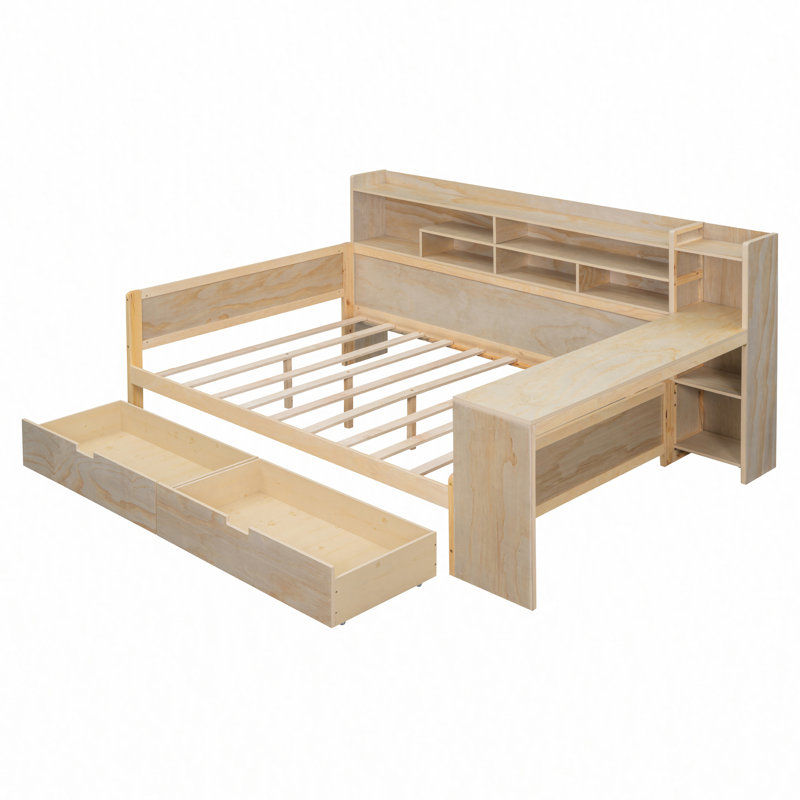 Multi-functional Bed with Two Storage Drawers and Study Desk