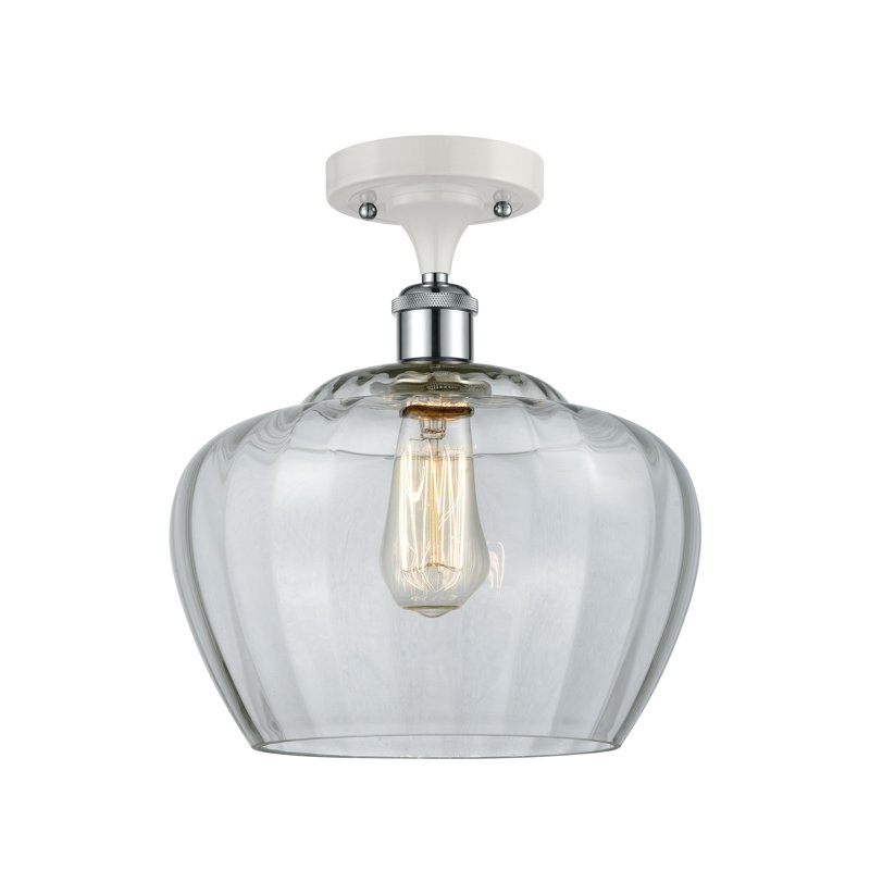Plafonnier semi-encastré 1 lumière Renee, Transparent, Ampoule DEL 6 watts rétro, White/Polished Chrome