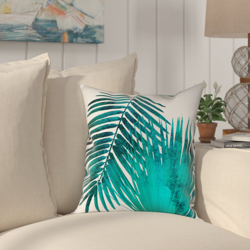  Coussin décoratif intérieur / extérieur Watercolor Teal Palms, H 18 po x l 18 po