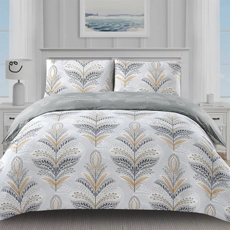 Bedding, Double Duvet Cover + 2 Standard Pillowcases, Silver Floral