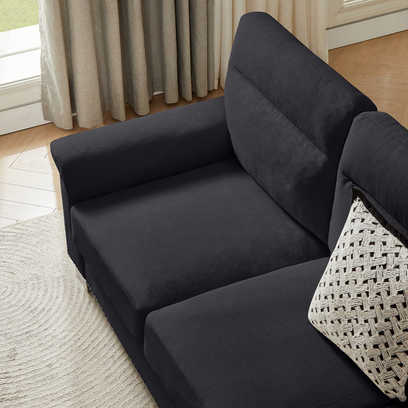 82-Inch Modern 3-Seater Sofa With Compressed Snowfleece Fabric For Multi-Functional Living Spaces, Black