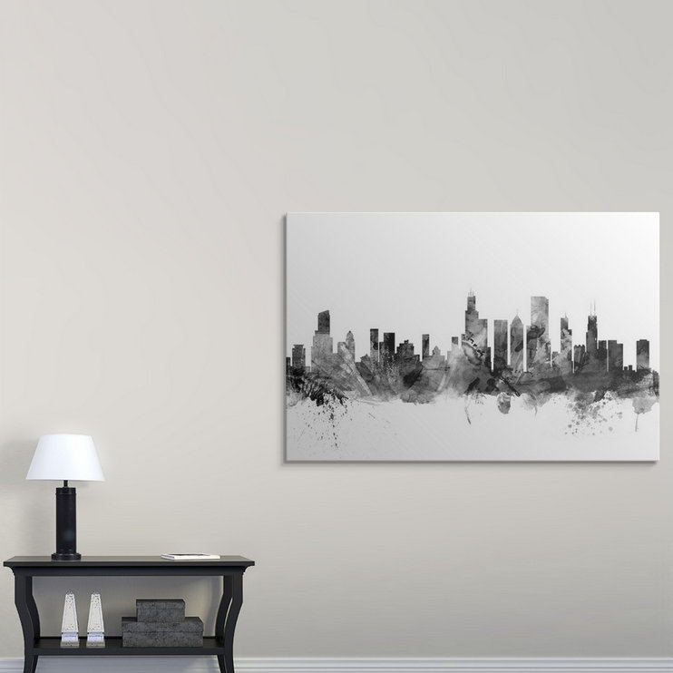«Chicago Illinois Skyline» par Francy, impression, Cadre noir, H 32 po x l 44 po x P 1 po