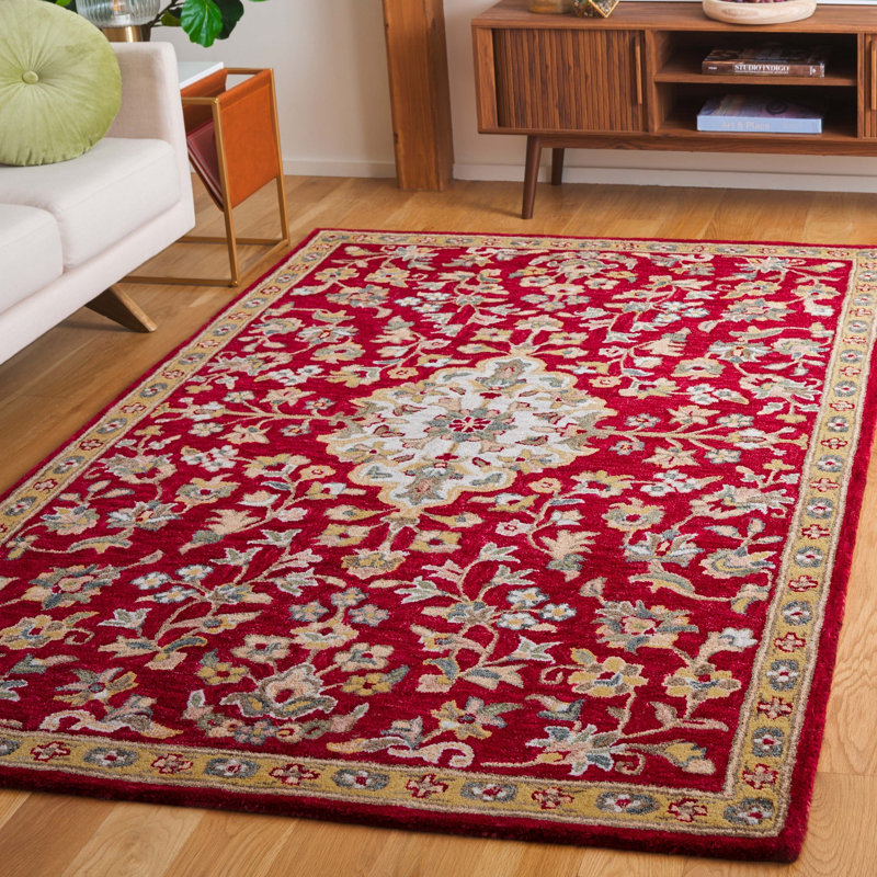 Jaxson Blossom Hand Tufted Wool Cotton Floral Rug in Beige/Red, Rectangle 5' x 8'