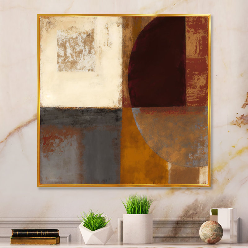 Chocolat brun élémentaire V - art abstrait sur toile, H 30 po x l 30 po x P 1 po, Cadre flottant doré