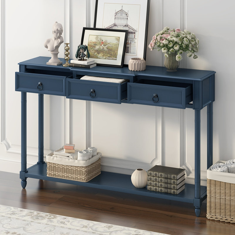 Console avec tiroirs et longue tablette pour une solution de rangement durable et élégante, Marine antique