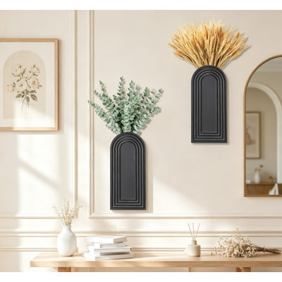 Ensemble de 2 vases muraux en bois, décor de style bohémien moderne pour hall d'entrée, couloir et salle de bain