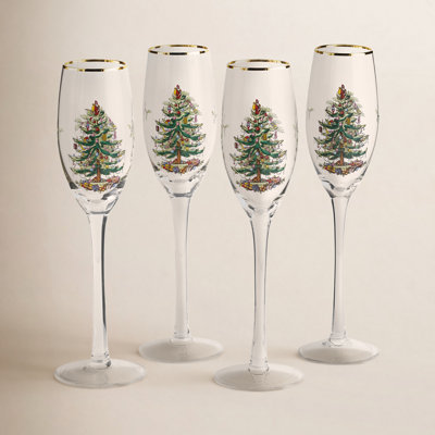 Spode Christmas Tree Champagne Fluted Glasses