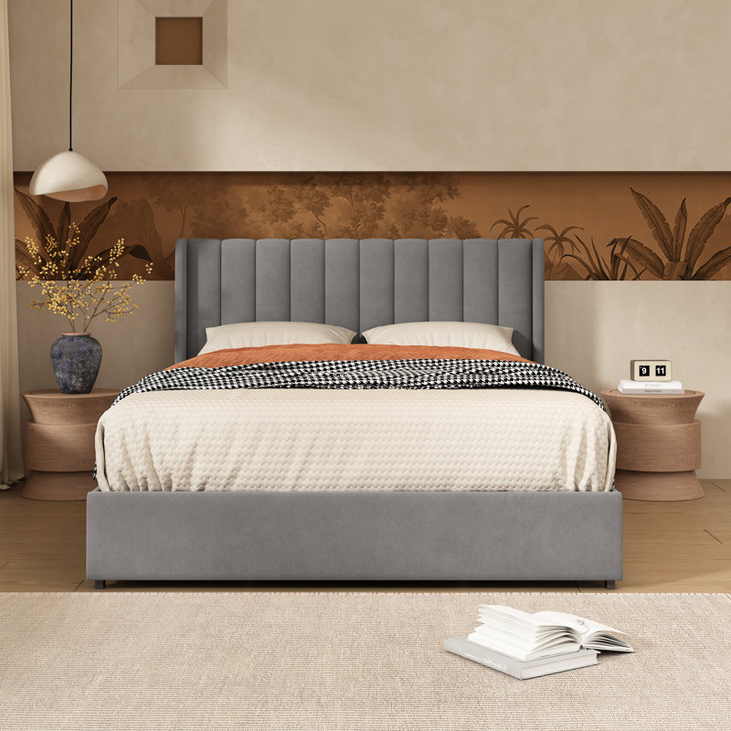 Lit plateforme avec rangement Jeilyn, Grand, gris