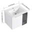 Meuble-lavabo mural compact avec lavabo en céramique, blanc brillant et verre gris