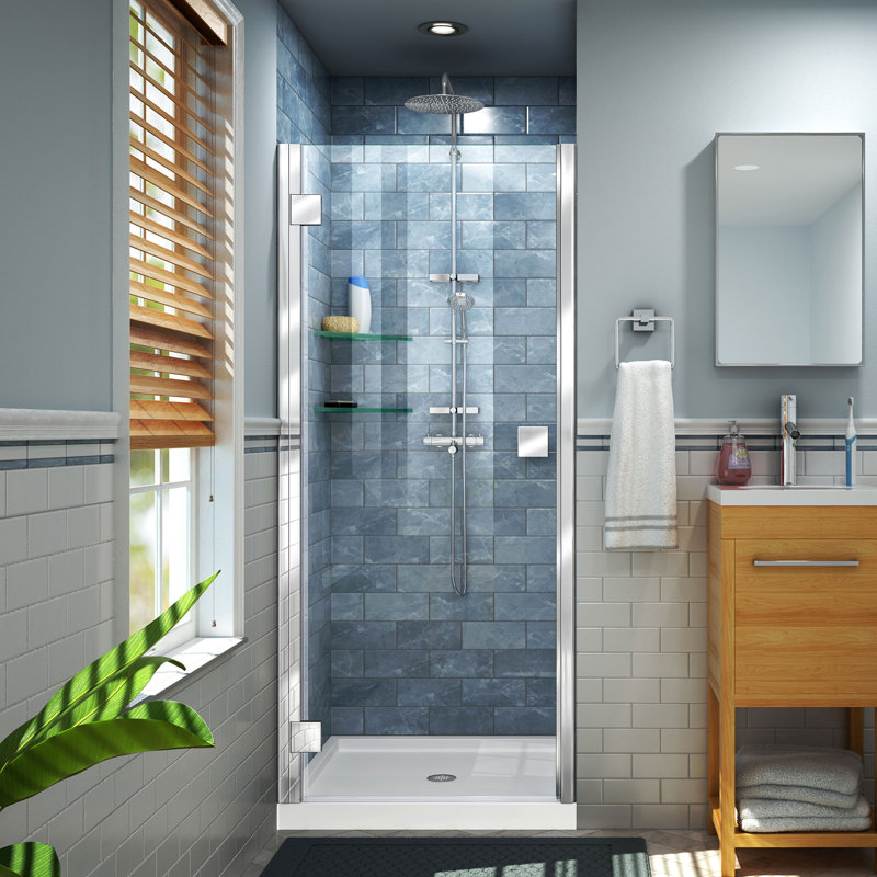 Lumen 34" W x 72" H Hinged Semi-Frameless Shower Door, Chrome
