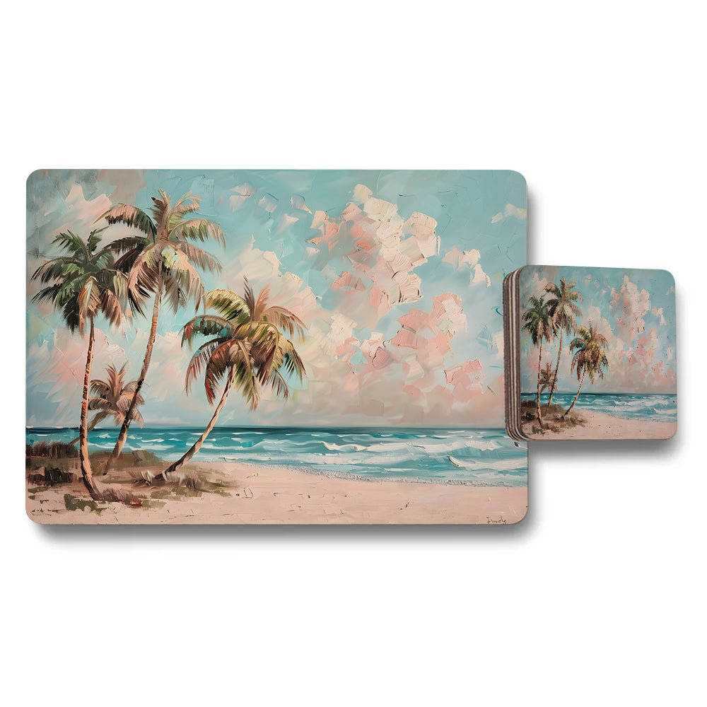 Tropical Beach Palm Trees Placemats And Coasters Set