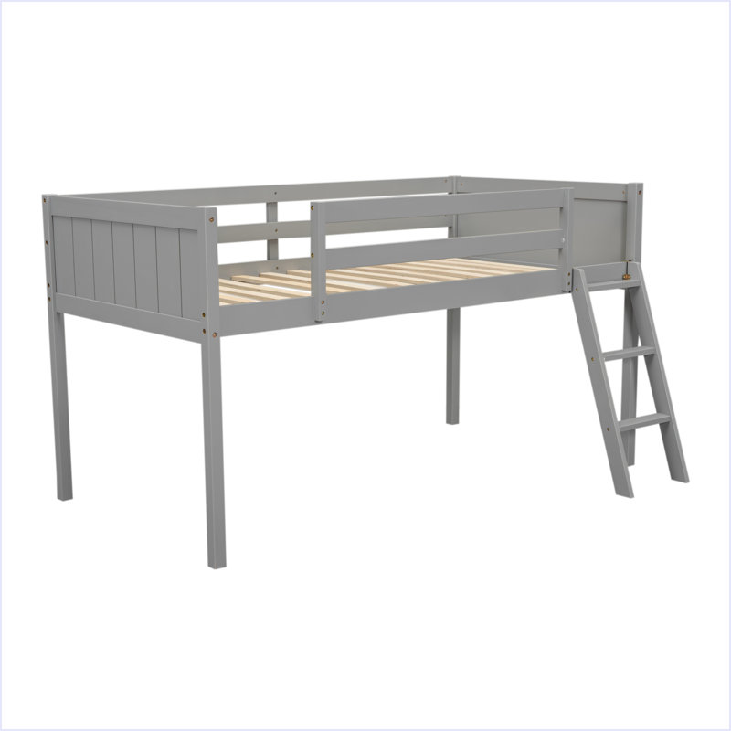 Lit mezzanine bas en bois avec échelle, Simple, Gris