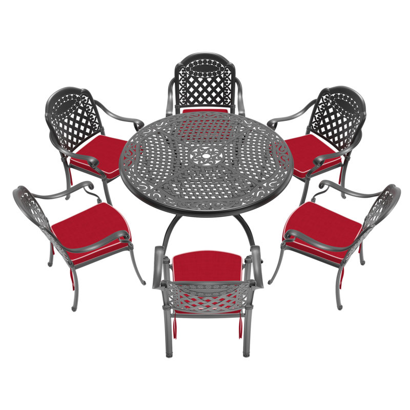Ensemble de 7 pièces de mobilier de patio en aluminium coulé avec coussins rouges (Identique à: W1710S00554)