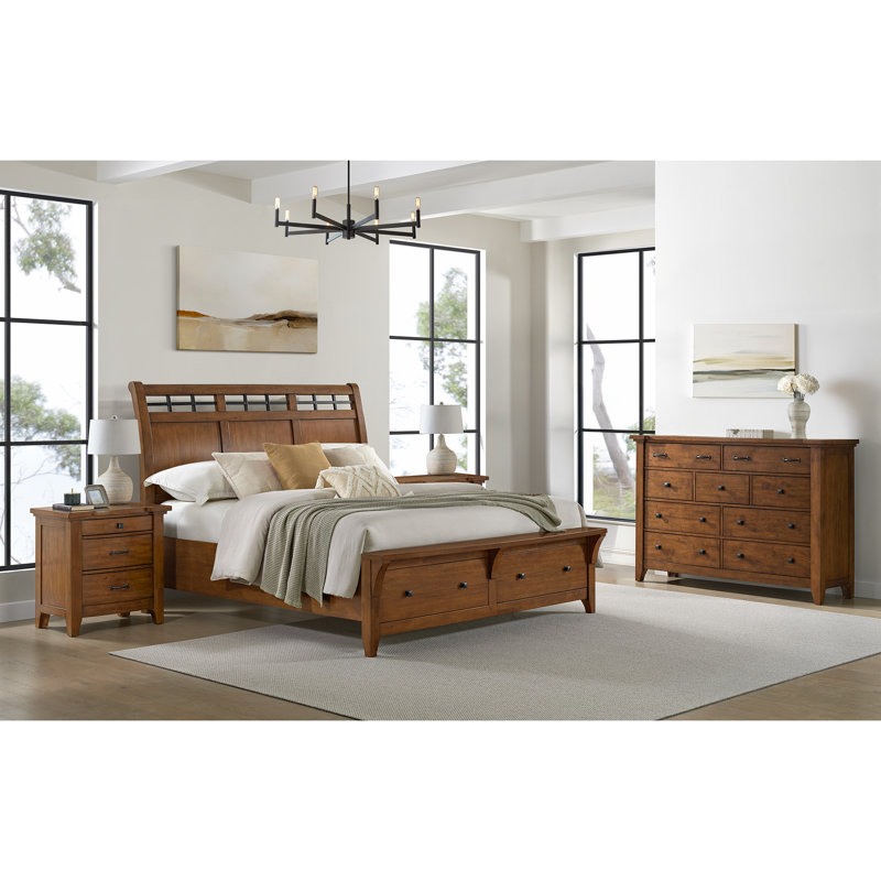 Ensemble de chambre avec grand lit-bateau 4 pièces Kourou, Grand lit, Ensemble de quatre pièces : lit, commode, deux ta