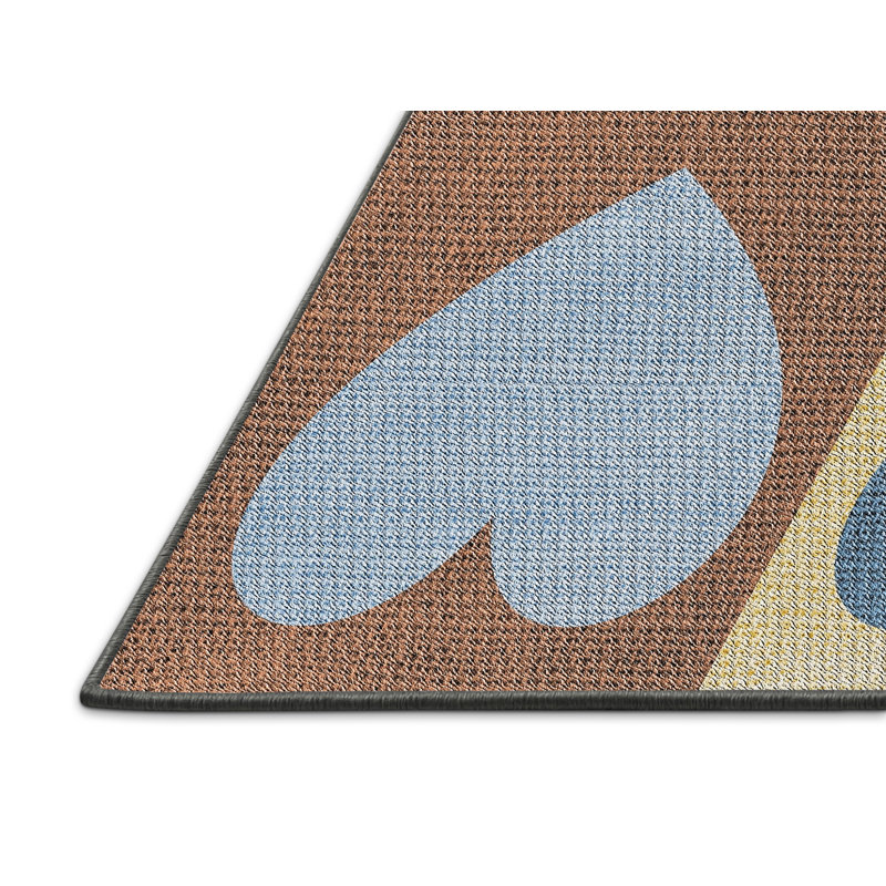 Tapis bleu/brun/jaune à motif, Rectangle 3 pi x 5 pi