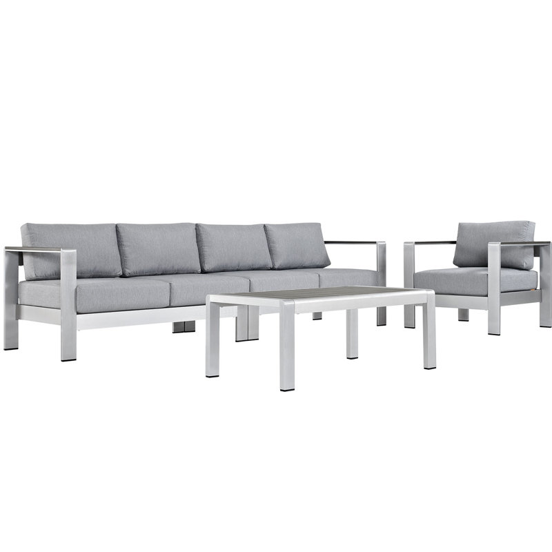 Ensemble de conversation modulaire en aluminium avec coussins 4 pièces Shore, gris