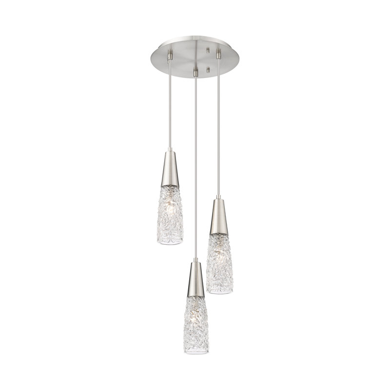 Godbee - luminaire suspendu à 3 lumières multiples de 10 po avec cordon - finition nickel poli - abat-jour transparent