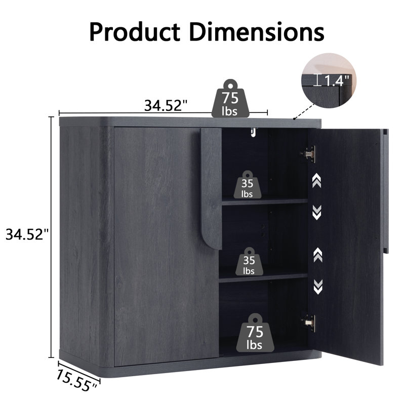 Ann 62.28'' Sideboard Buffet Cabinet With 4 Minimalist Doors And Adjustable Shelves, Grey Black, Dark Gray
