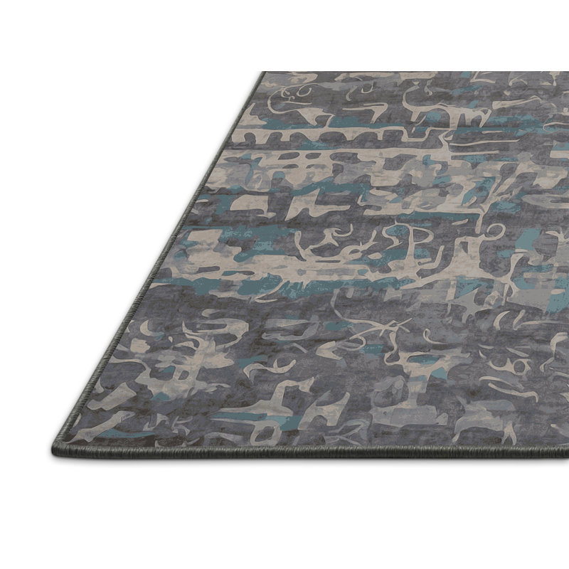 Tapis gris soyeux et moelleux, Rond 5 pi