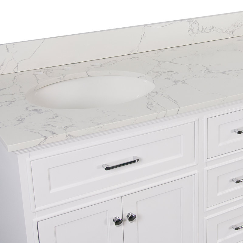 Ensemble de meuble-lavabo double 60 po Ronnie, Blanc, Marbre d'ingénierie