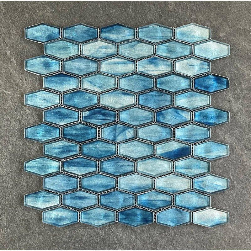 Iridescent 1 1/4" x 2" Long Hexagon Glass Mosaic Tile, Cobolt Blue