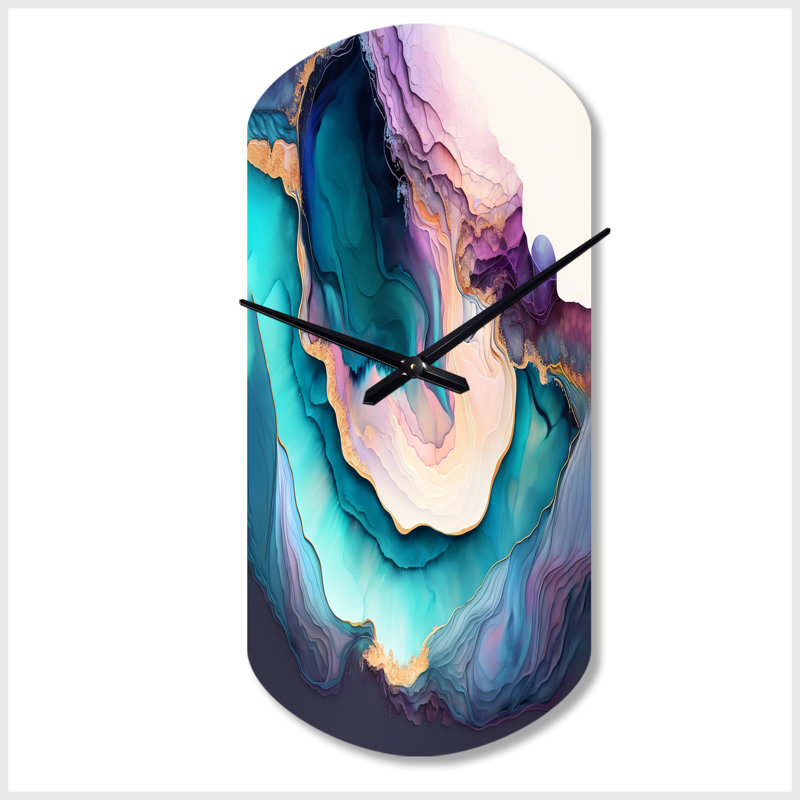 Horloge bleue asymétrique géométrique abstraite bleue et mauve, Petit