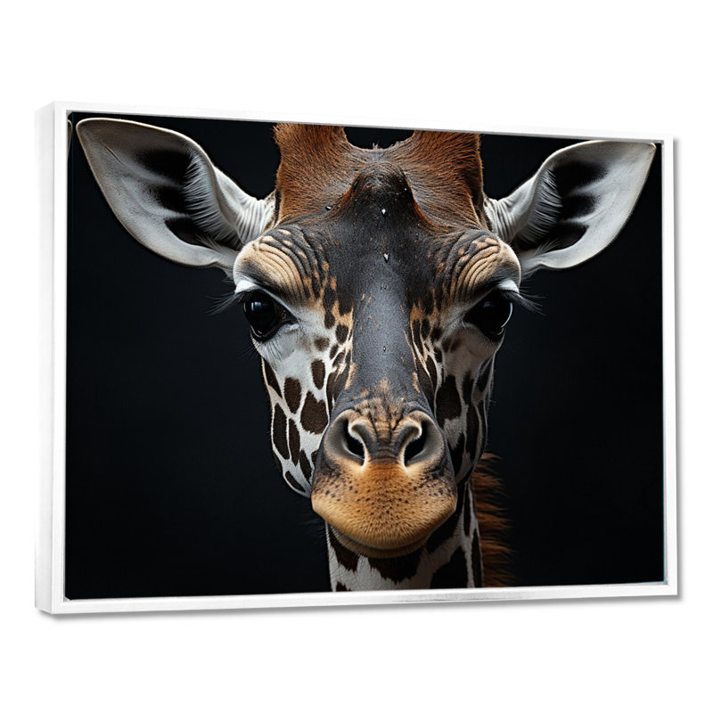 «Black and White Giraffe Portrait I - Giraffe», reproduction d'art sur toile encadrée, H 34 po x l 44 po, Blanc