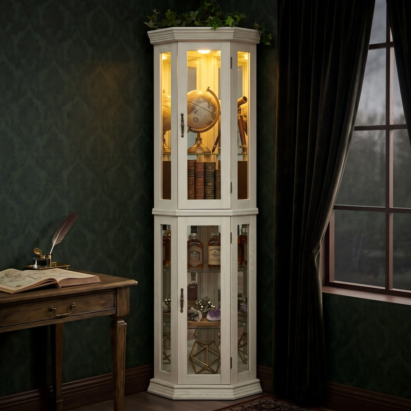 Vitrine d'angle éclairée blanche, Blanc