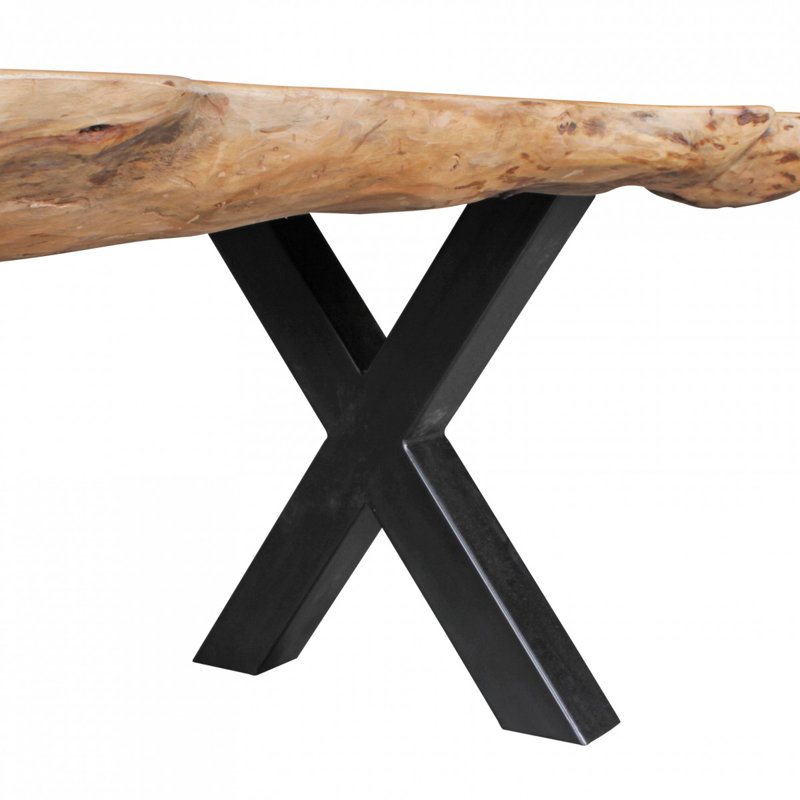 Maloof Acacia Solid Wood Top Metal Base Dining Table, 77cm H x 200cm L x 100cm W