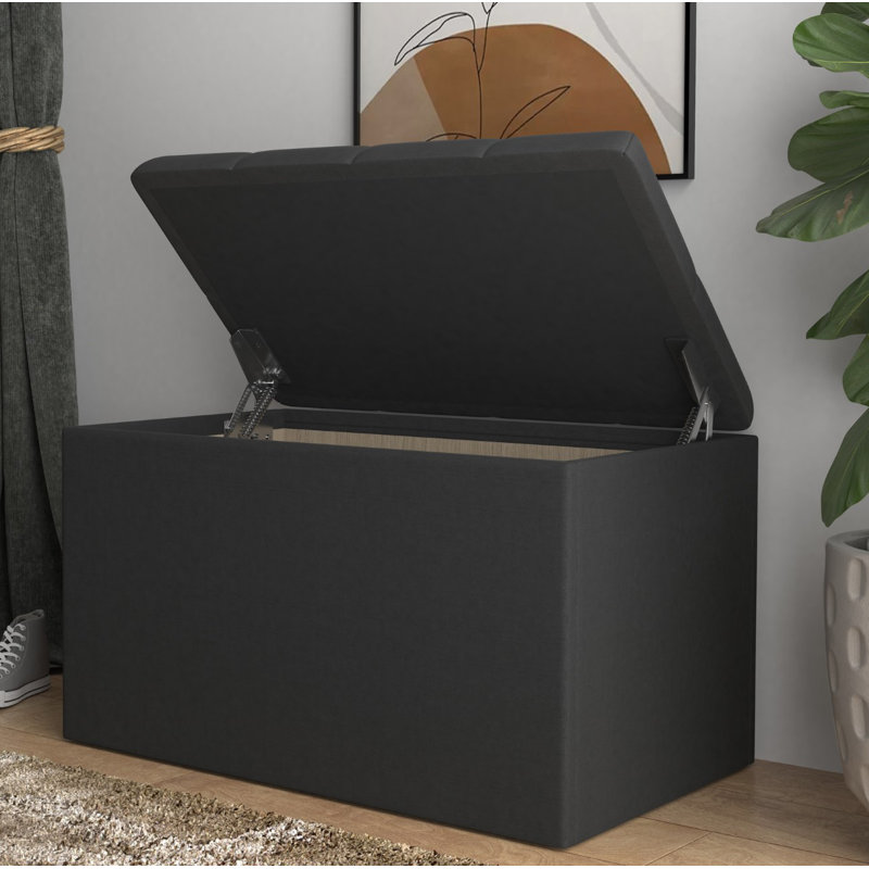 Banc de rangement rembourré Hamman, H 18,5 po x l 30 po x P 18,5 po, Noir