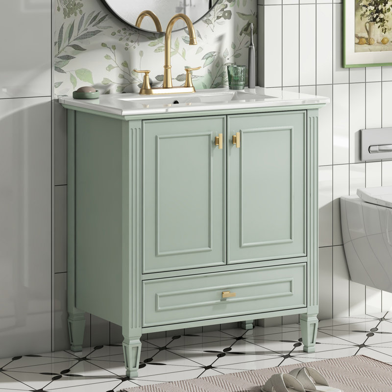 Freestanding Bathroom Vanity With Sink And Drawer & 2 Soft-Close Doors, Green